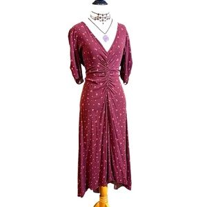 Elegant Burgundy Floral Dress Sz L